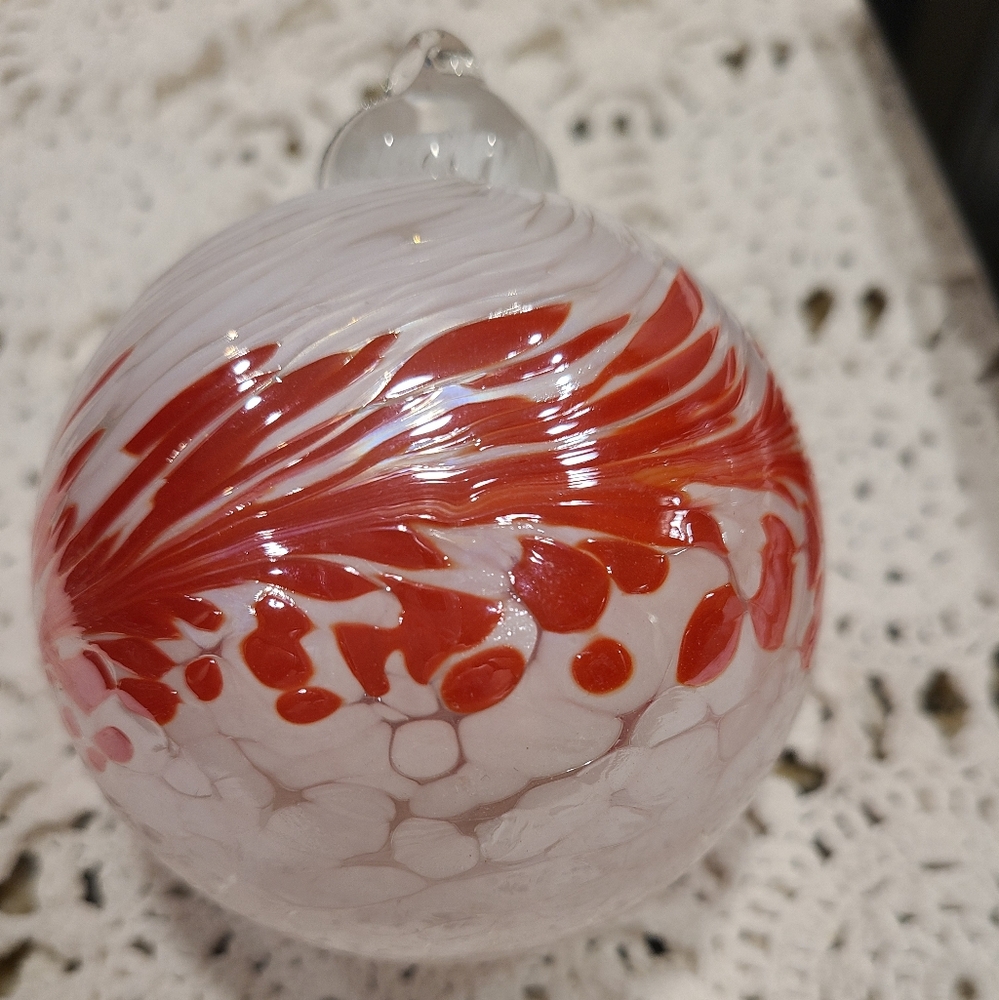 Red and White Art Glass Ornament